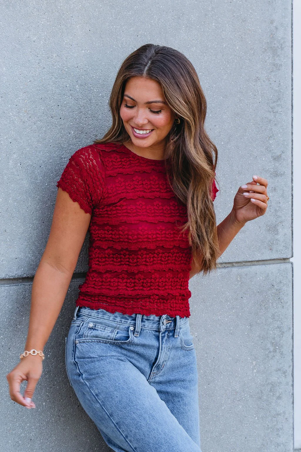 Amara Burgundy High Neck Lace Top - FINAL SALE - Image 3