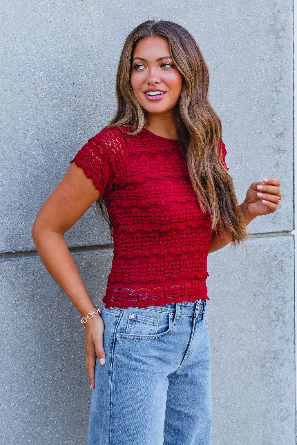 Amara Burgundy High Neck Lace Top - FINAL SALE - Image 5