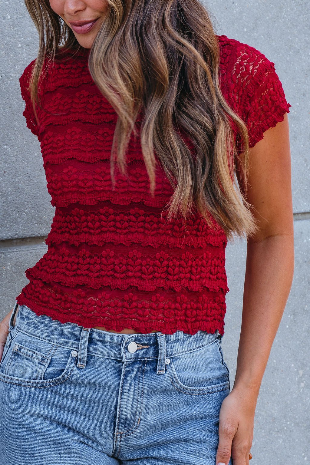 Amara Burgundy High Neck Lace Top - FINAL SALE - Image 7