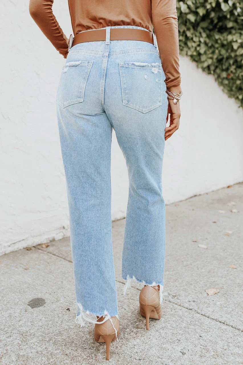 Angie Distressed Light Wash Straight Leg Jeans - Image 3
