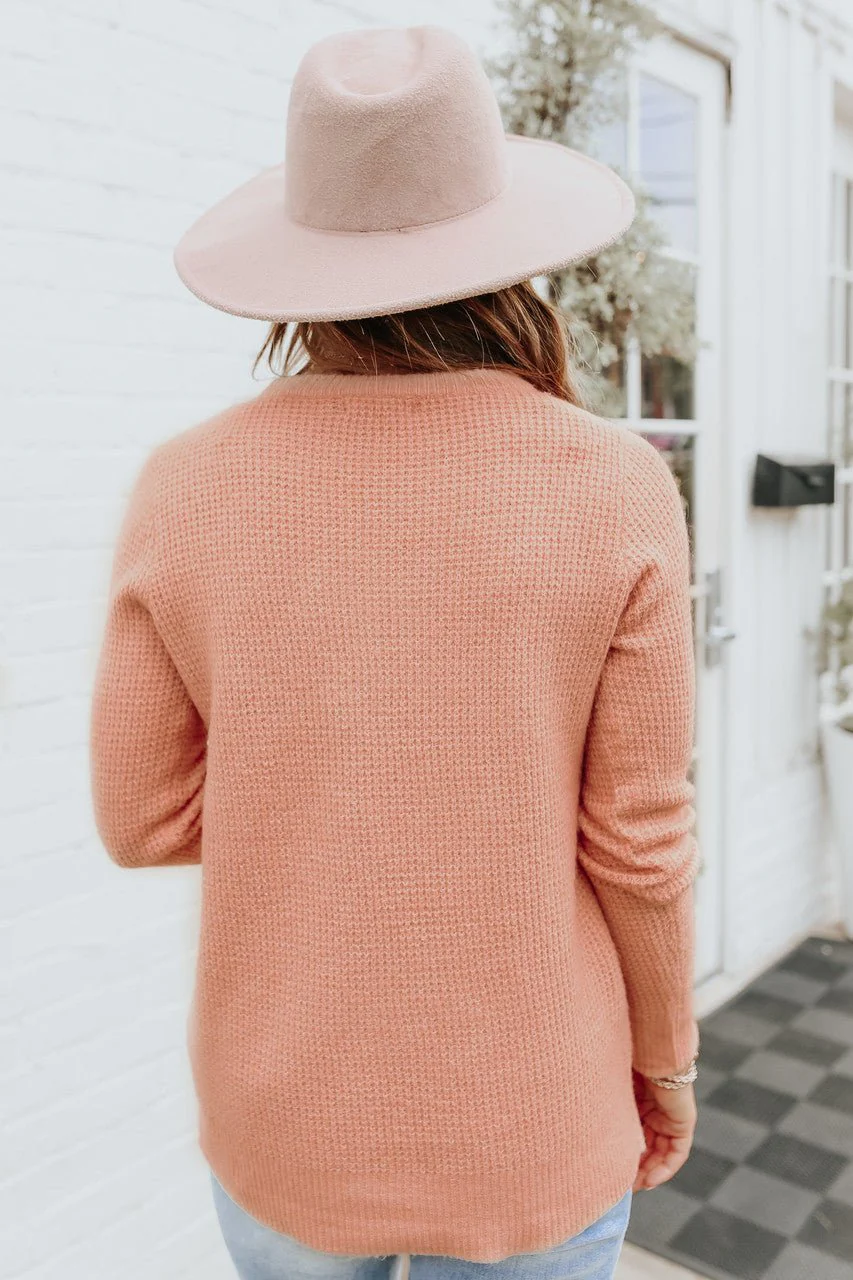 Autumn Glow Brushed Blush Waffle Knit Sweater - FINAL SALE - Image 3
