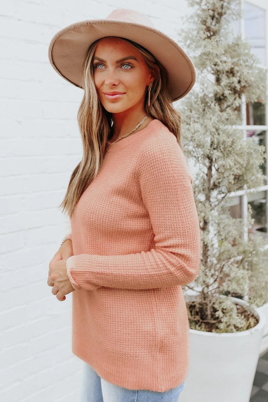 Autumn Glow Brushed Blush Waffle Knit Sweater - FINAL SALE - Image 4