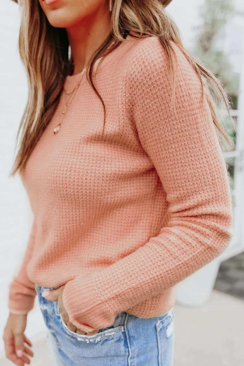 Autumn Glow Brushed Blush Waffle Knit Sweater - FINAL SALE - Image 7