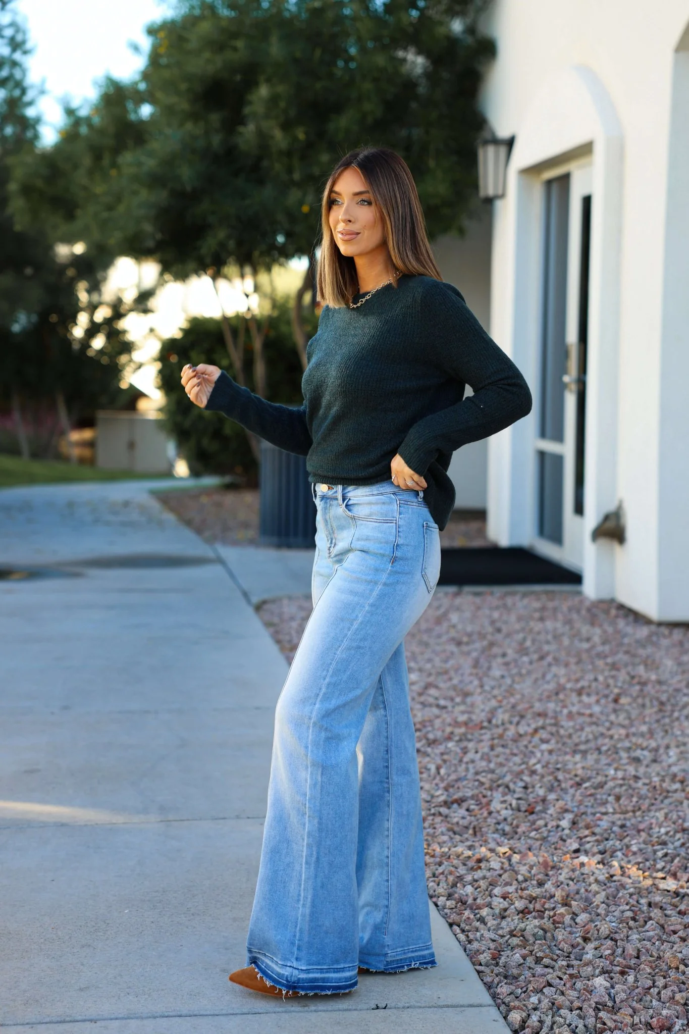 Autumn Glow Brushed Teal Waffle Knit Sweater - FINAL SALE - Image 3