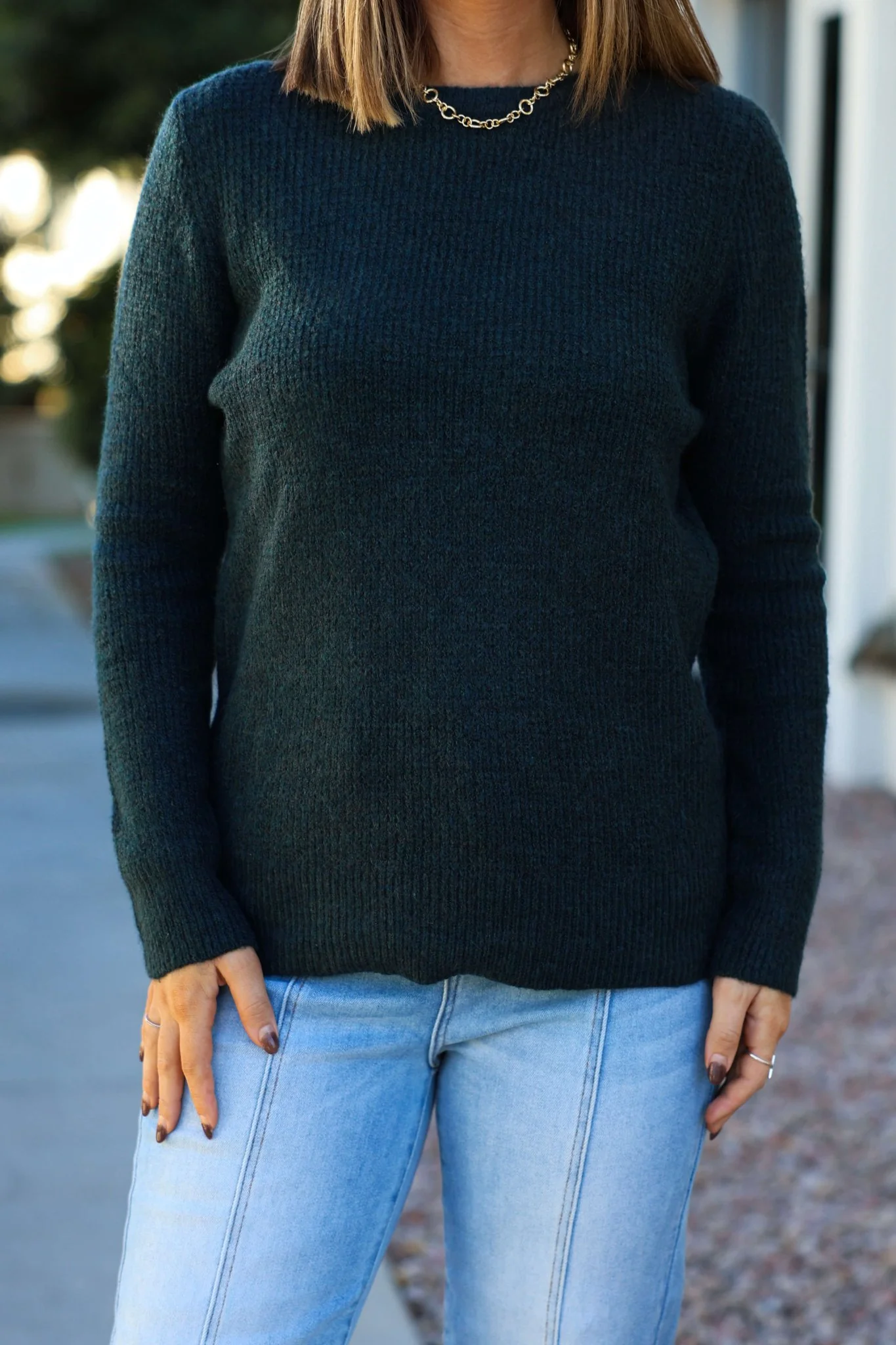 Autumn Glow Brushed Teal Waffle Knit Sweater - FINAL SALE - Image 6