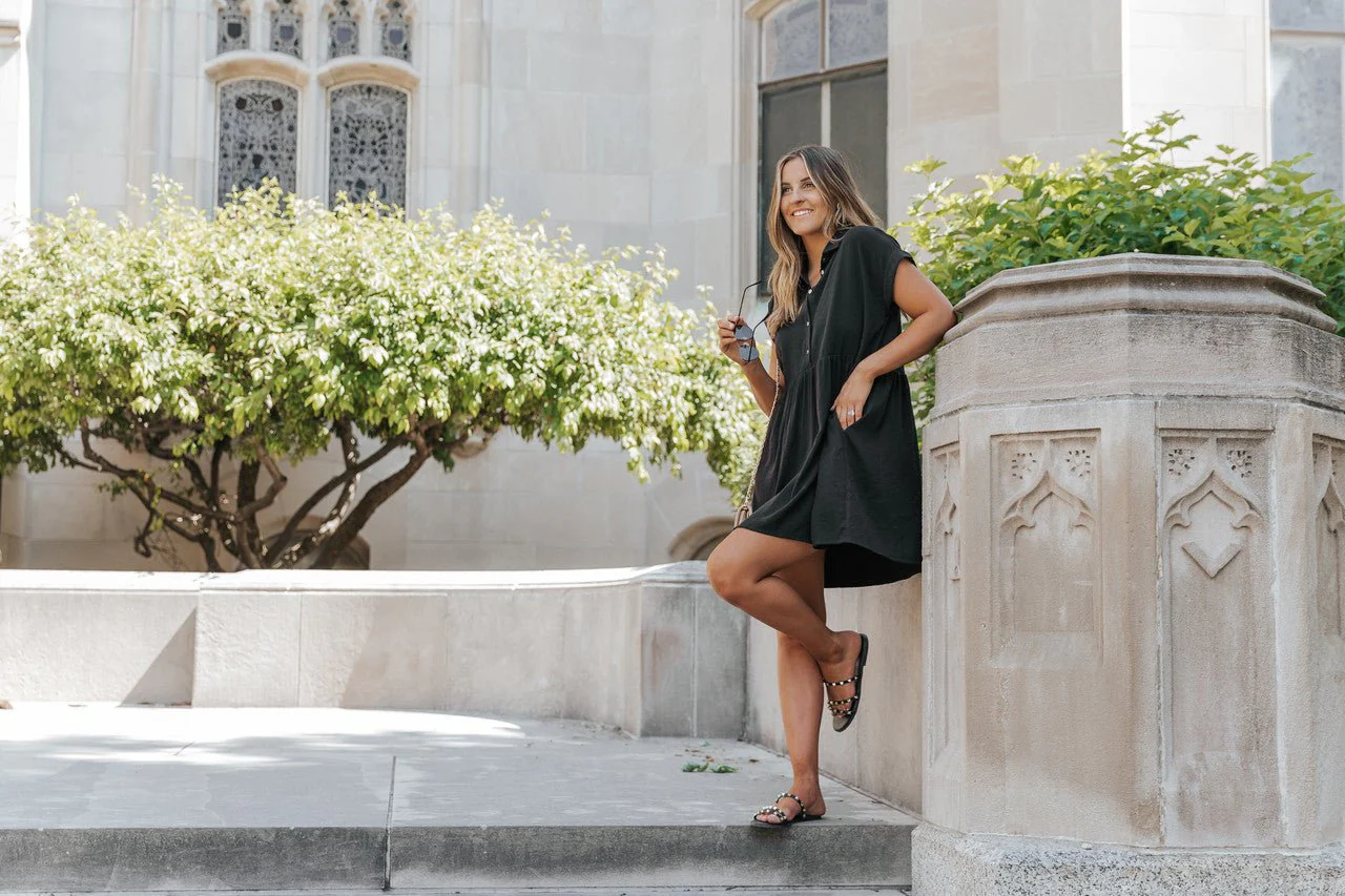 Back To Summer Black Button Up Mini Dress - Image 6