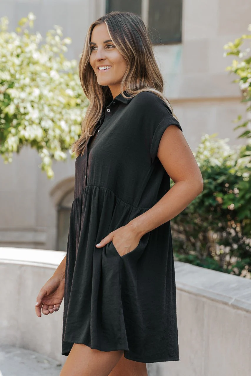 Back To Summer Black Button Up Mini Dress - Image 7