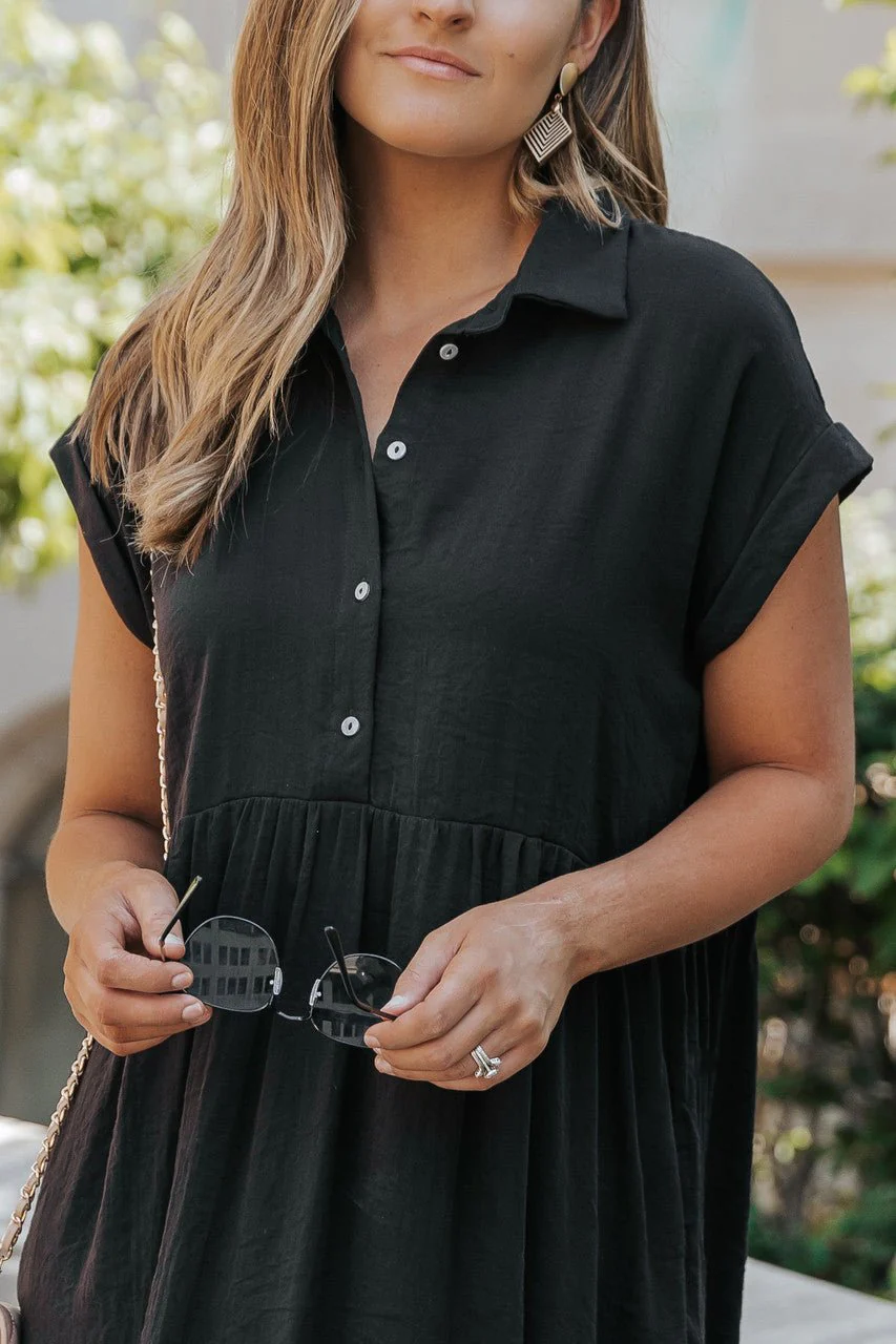 Back To Summer Black Button Up Mini Dress - Image 8