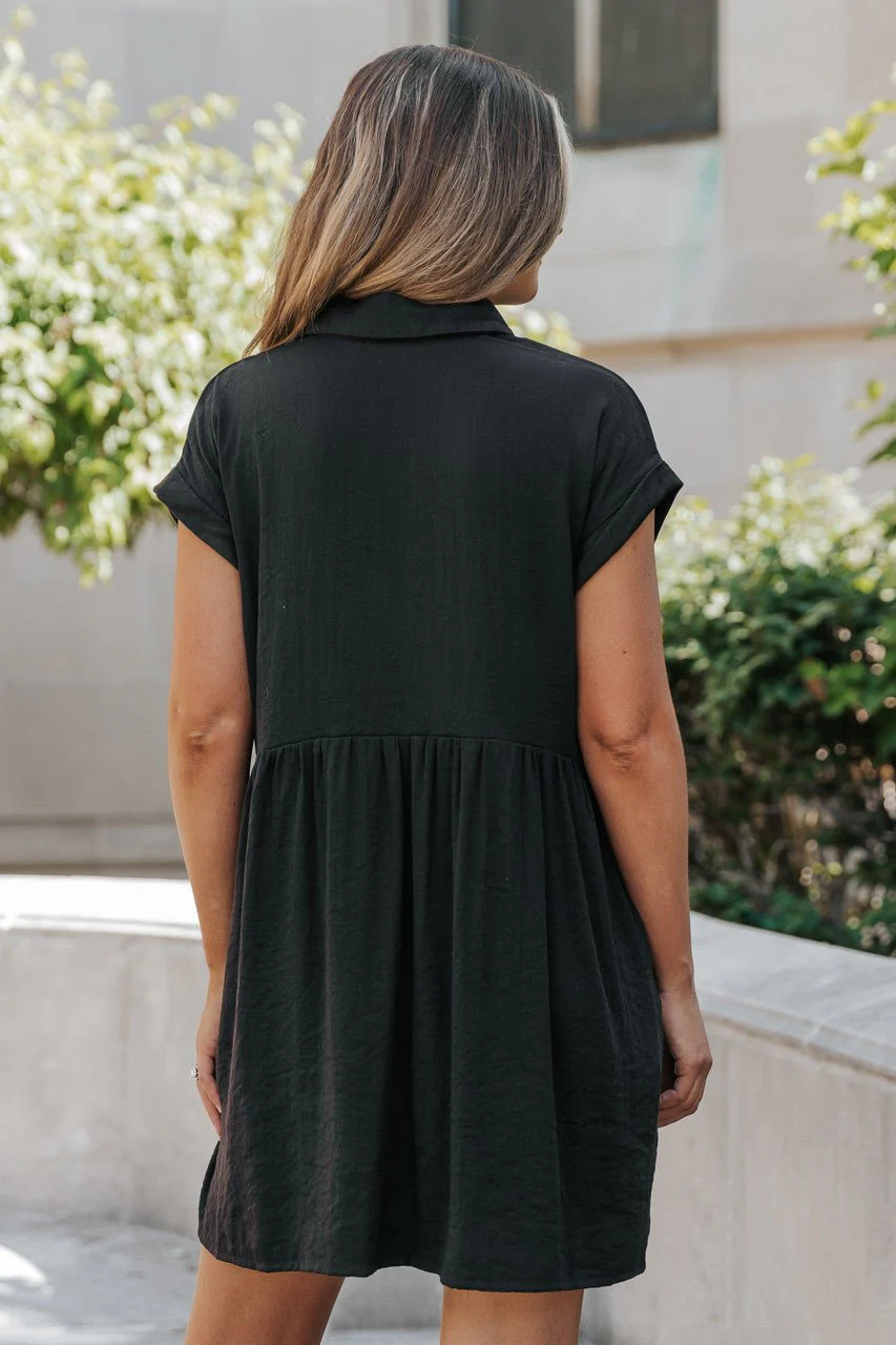 Back To Summer Black Button Up Mini Dress - Image 9