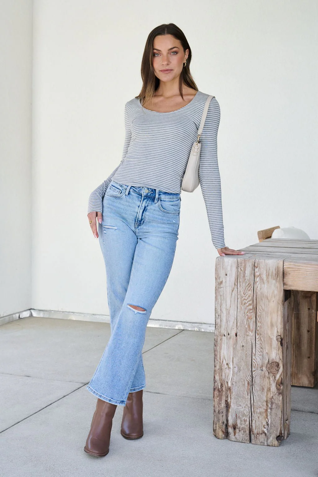 Ultra Soft Striped Long Sleeve Top - Heather Grey - FINAL SALE - Image 4