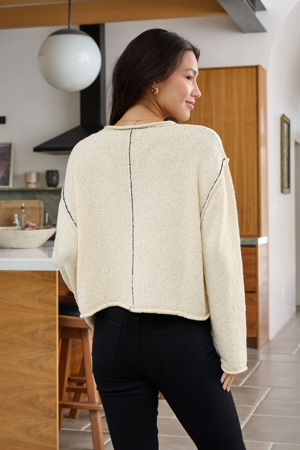 Beige Contrast Stitch Detail Sweater - FINAL SALE - Image 10