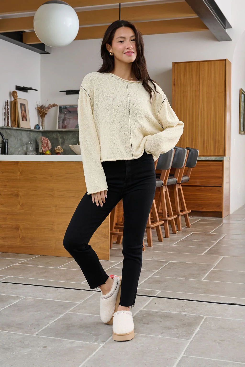 Beige Contrast Stitch Detail Sweater - FINAL SALE - Image 4