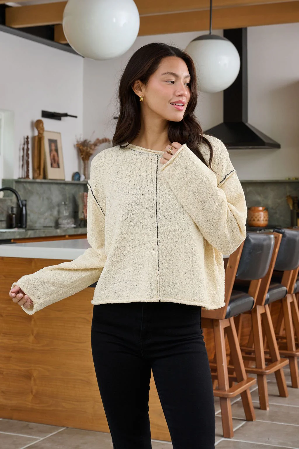 Beige Contrast Stitch Detail Sweater - FINAL SALE - Image 5