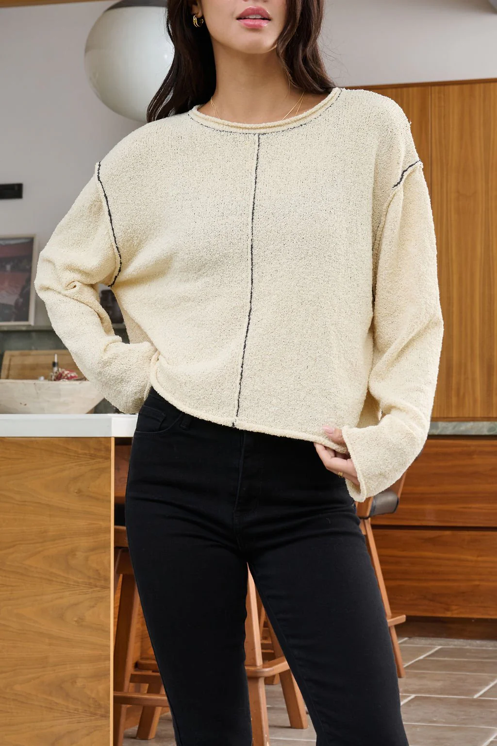 Beige Contrast Stitch Detail Sweater - FINAL SALE - Image 7