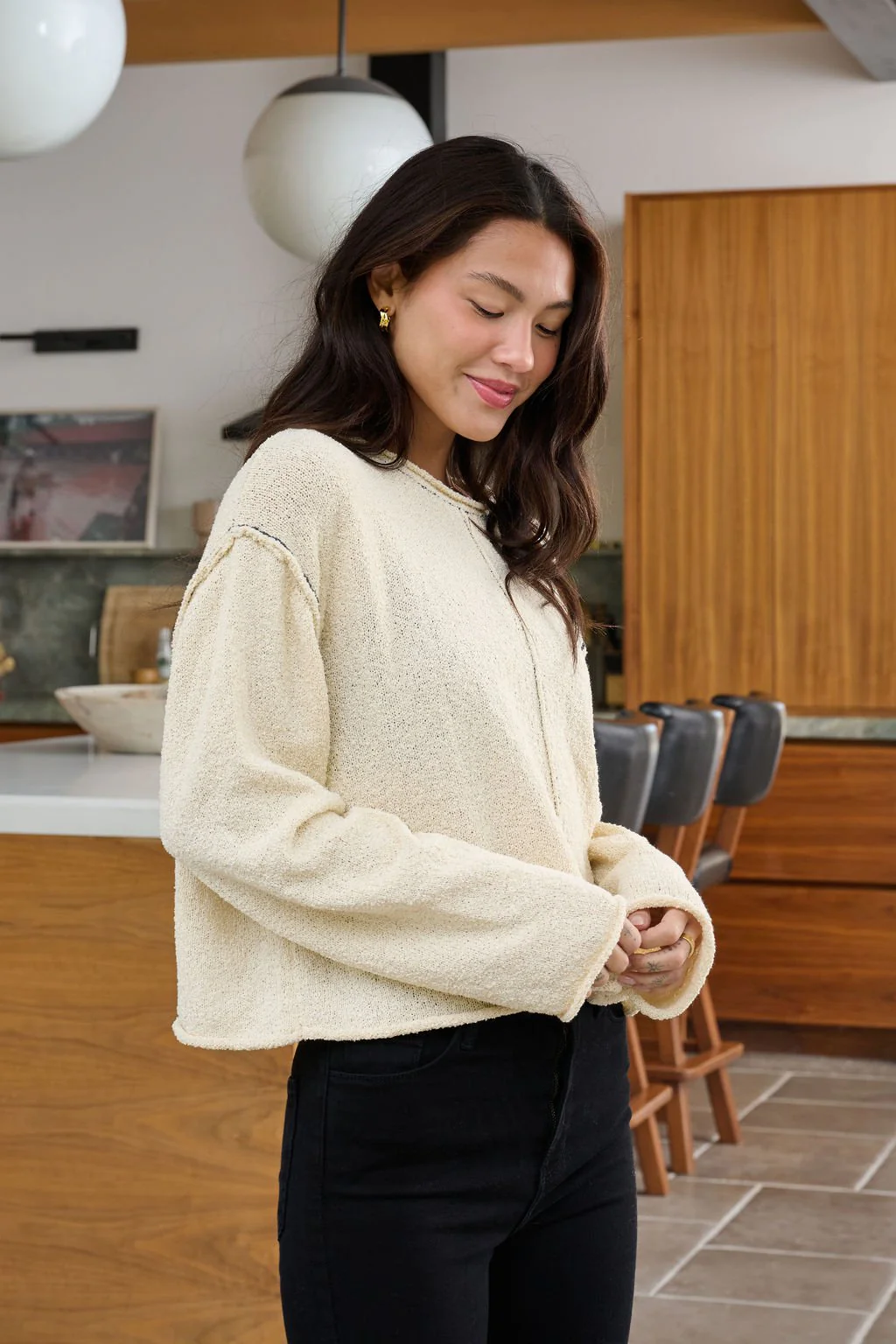 Beige Contrast Stitch Detail Sweater - FINAL SALE - Image 9