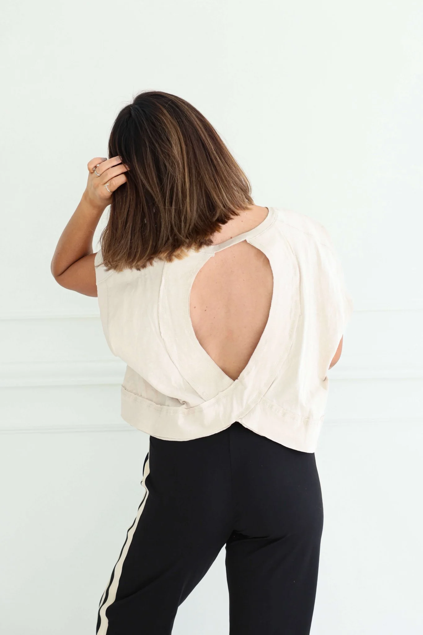 Beige Cotton Slub Open Back Top - FINAL SALE - Image 6