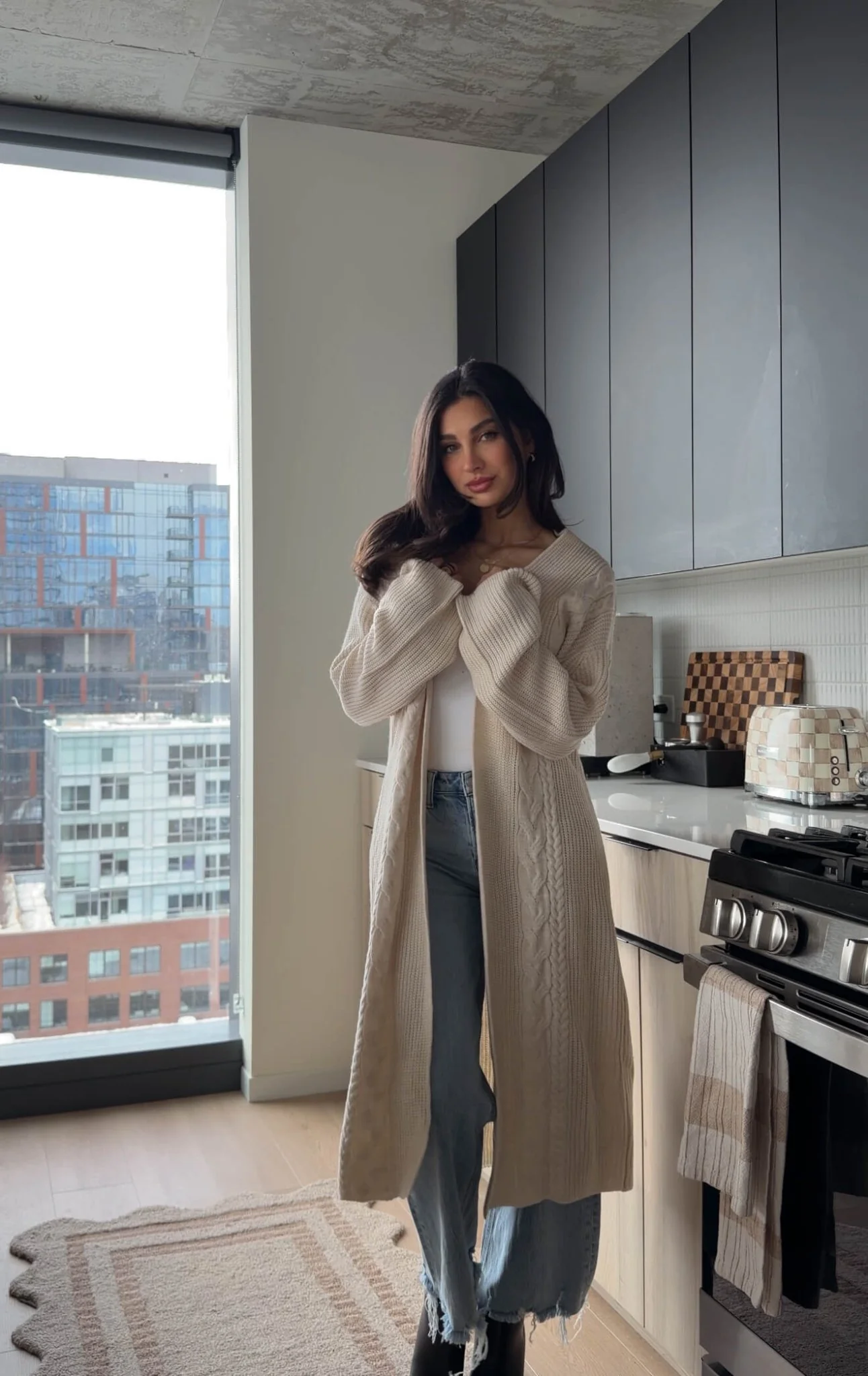 Beige Ribbed Open Front Duster Cardigan - FINAL SALE - Image 10