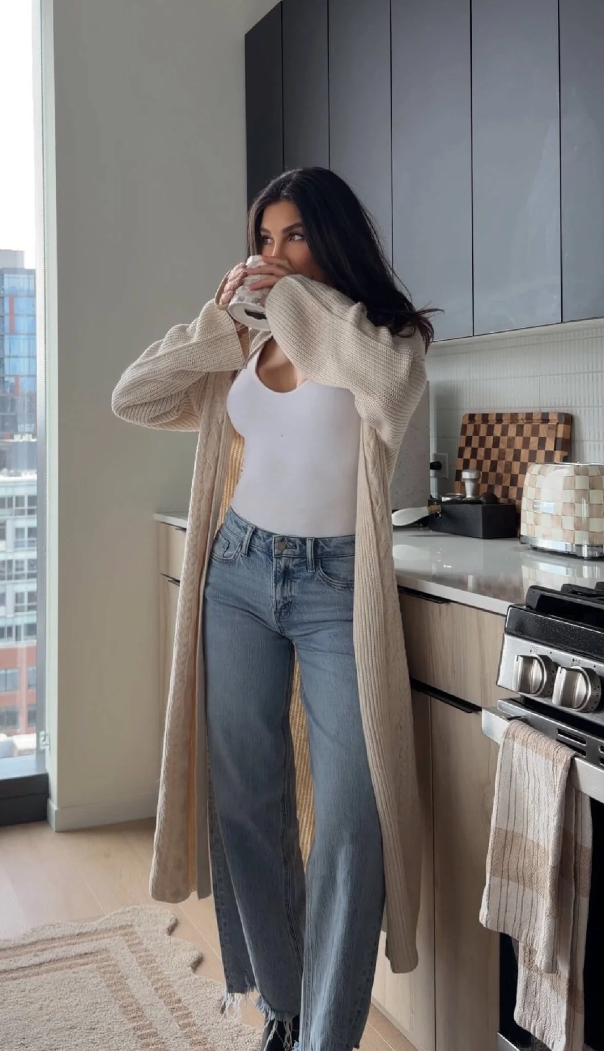 Beige Ribbed Open Front Duster Cardigan - FINAL SALE - Image 12