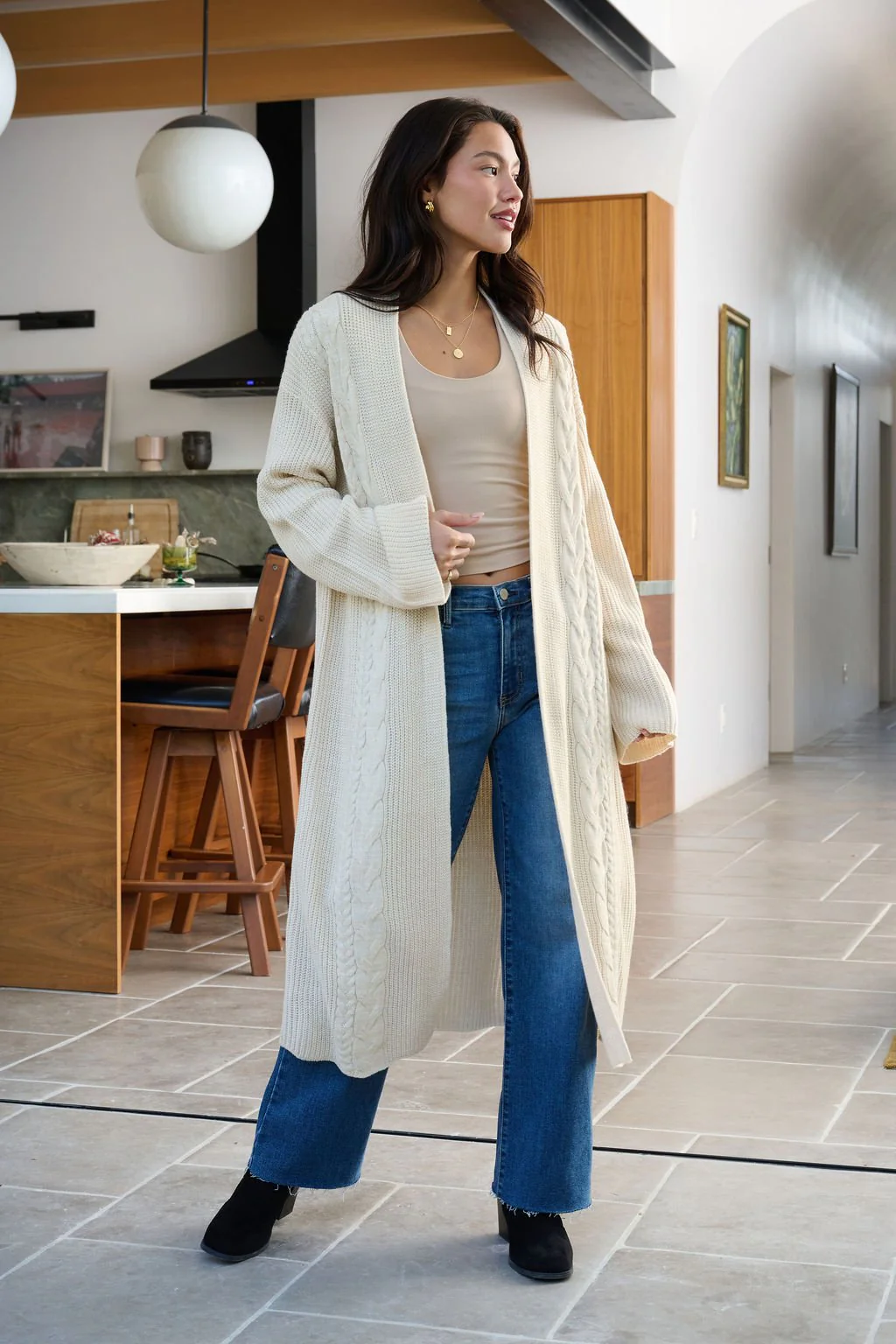 Beige Ribbed Open Front Duster Cardigan - FINAL SALE - Image 14