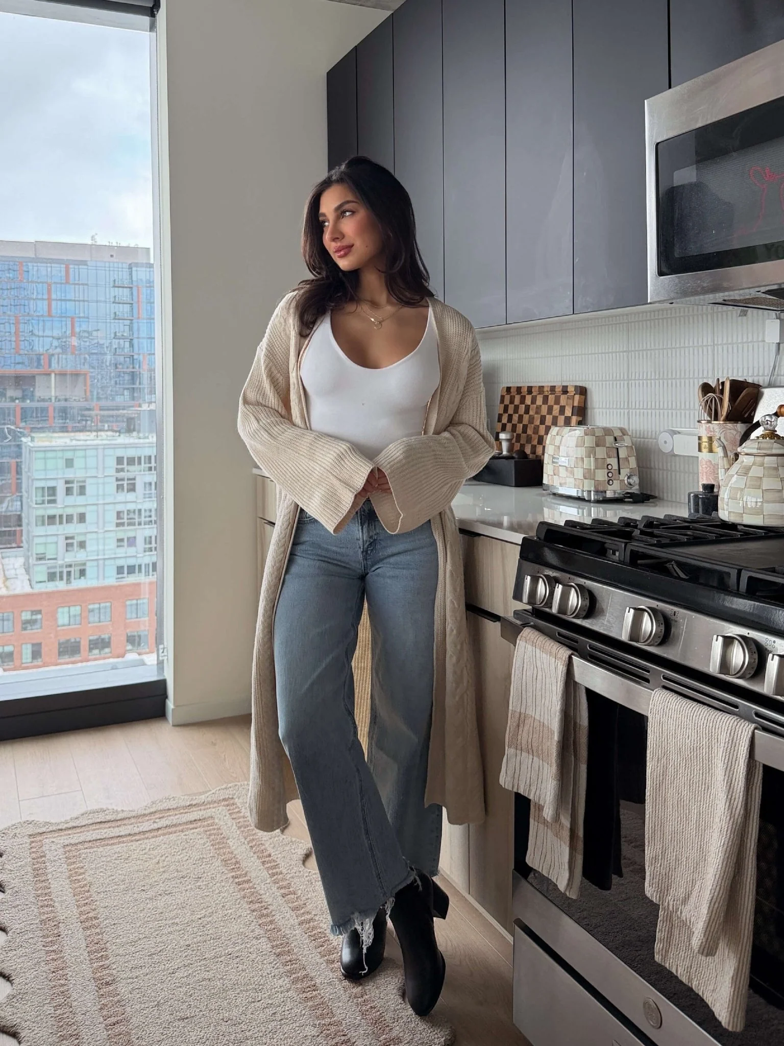 Beige Ribbed Open Front Duster Cardigan - FINAL SALE - Image 3