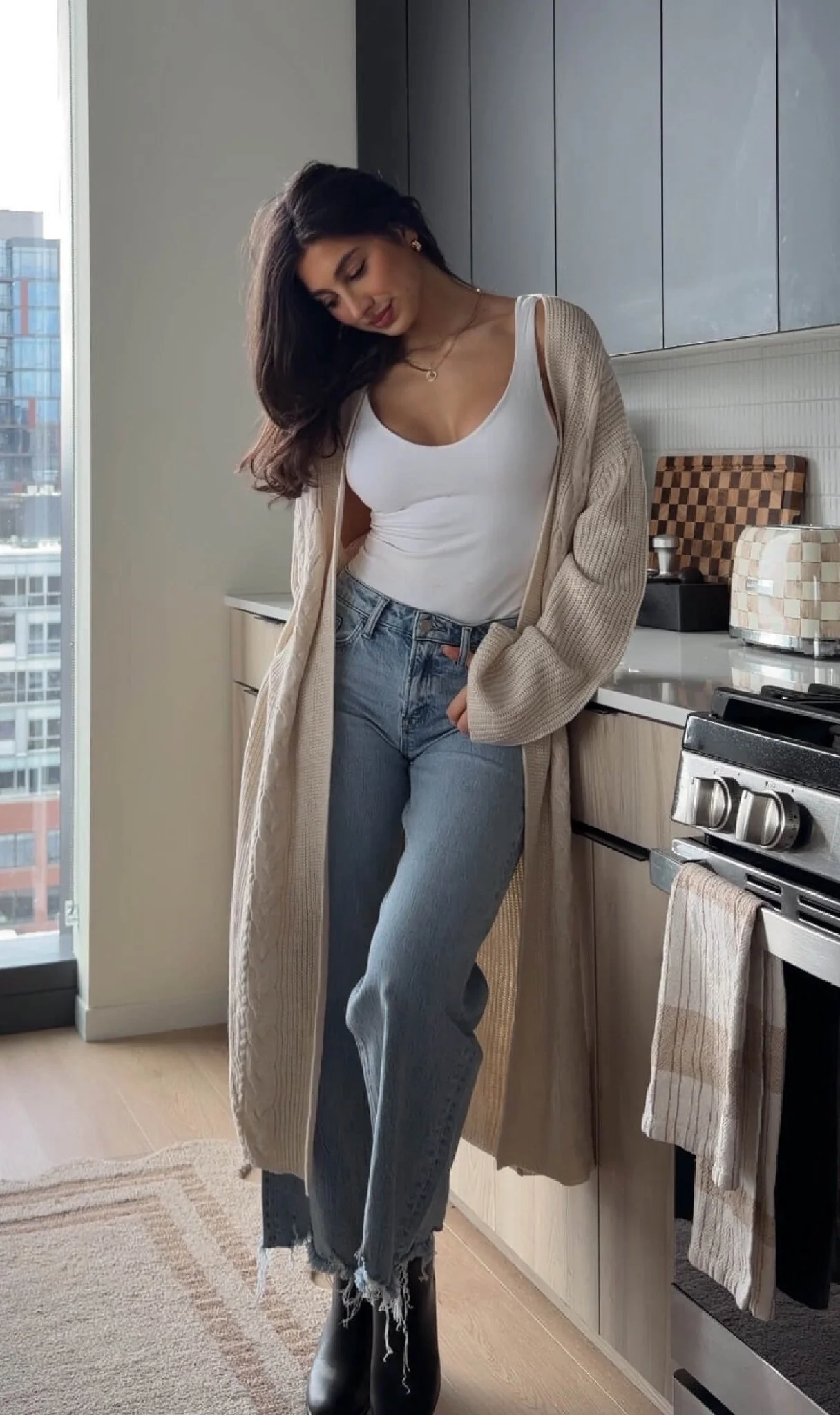 Beige Ribbed Open Front Duster Cardigan - FINAL SALE - Image 4