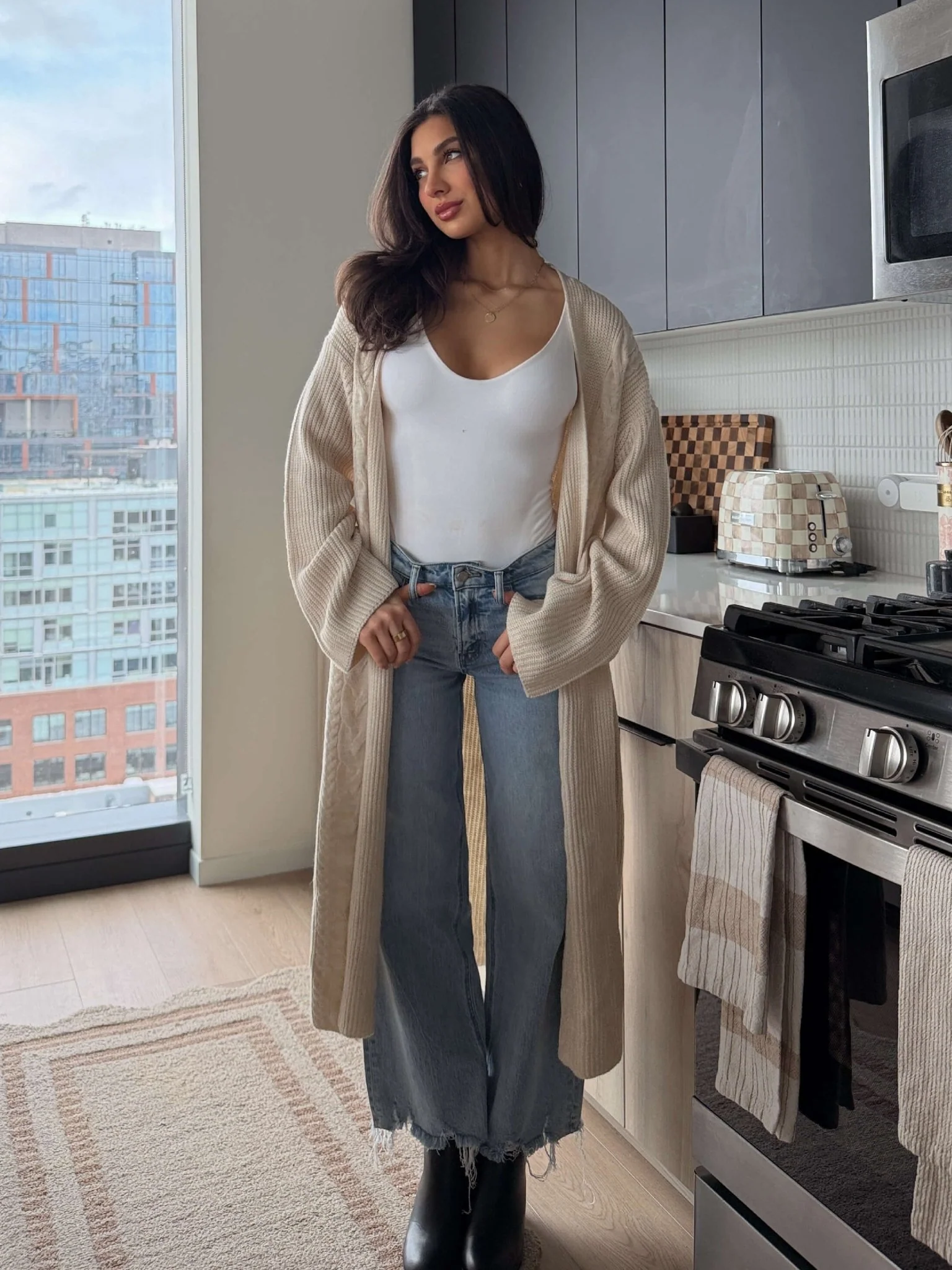 Beige Ribbed Open Front Duster Cardigan - FINAL SALE - Image 7
