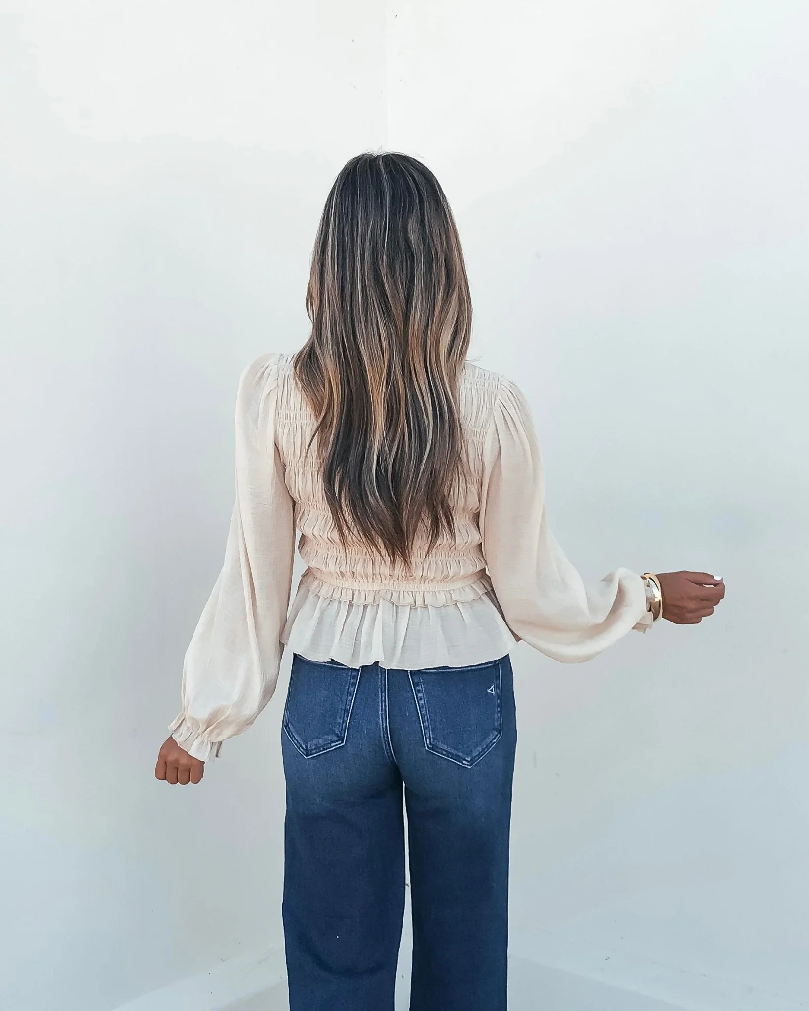 Beige Ruffle Smocked Peplum Top - Image 4