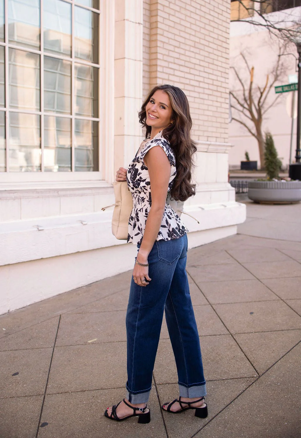 Black and Ivory Floral Print Zip Top - Image 5