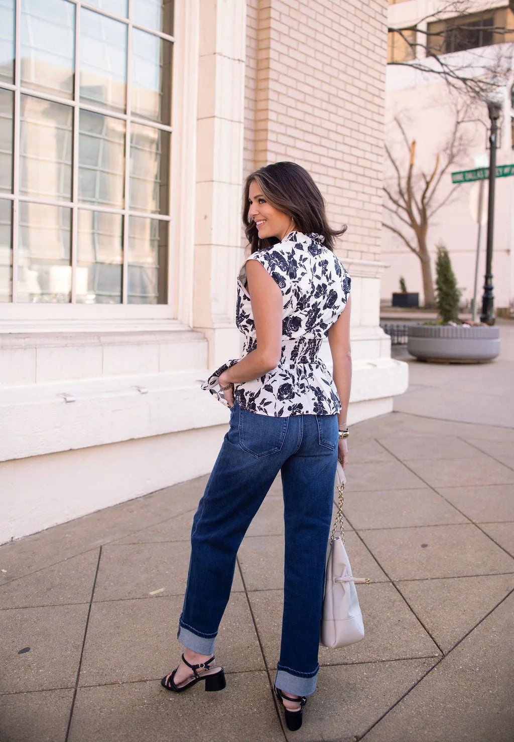 Black and Ivory Floral Print Zip Top - Image 6