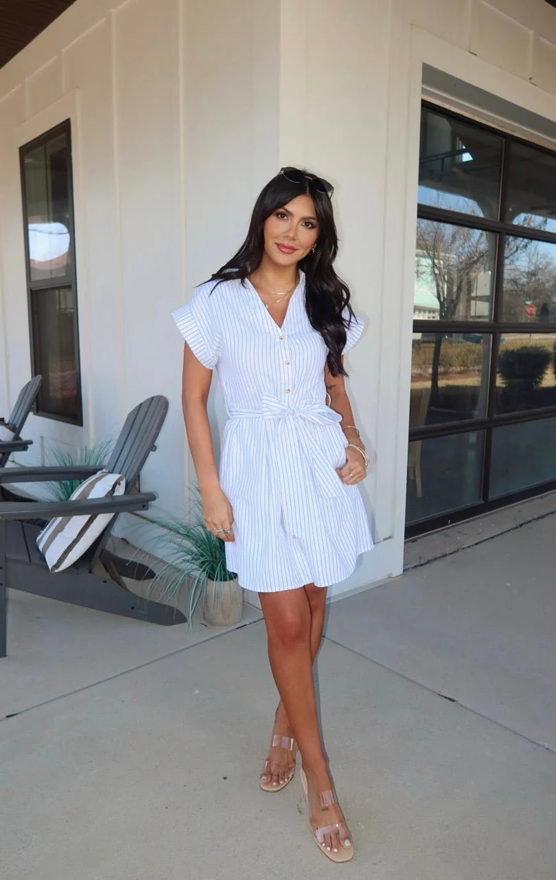 Black and White Pinstripe Mini Dress - Image 2