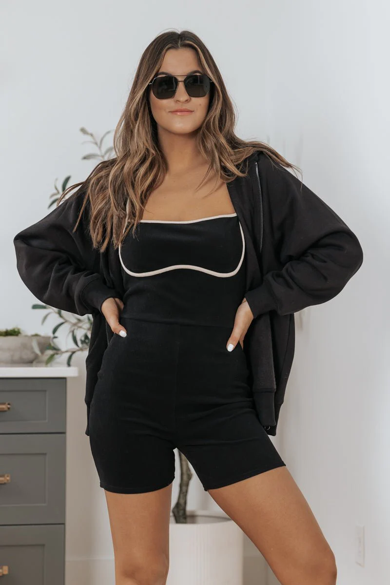 Black Contrast Ribbed Romper - FINAL SALE - Image 5