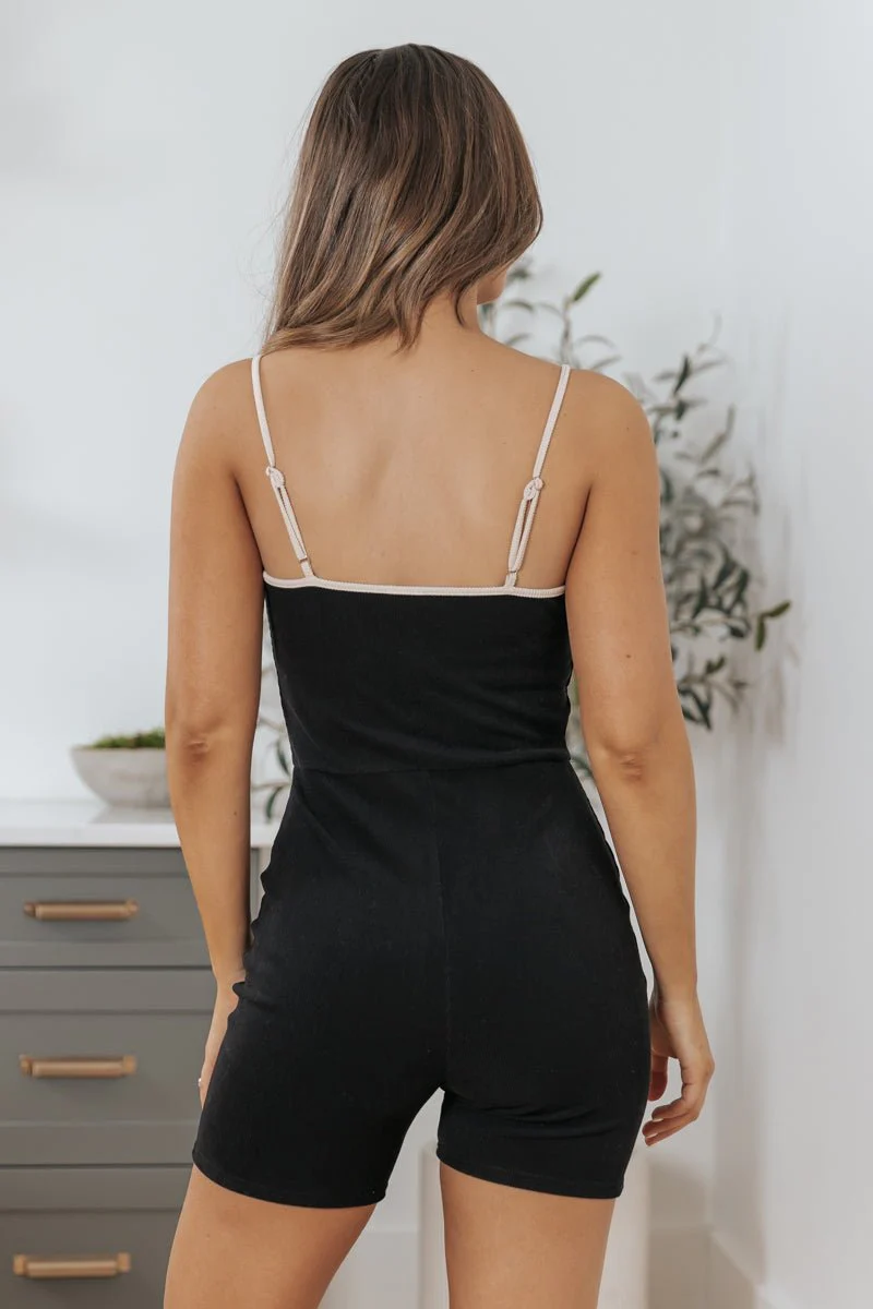 Black Contrast Ribbed Romper - FINAL SALE - Image 9