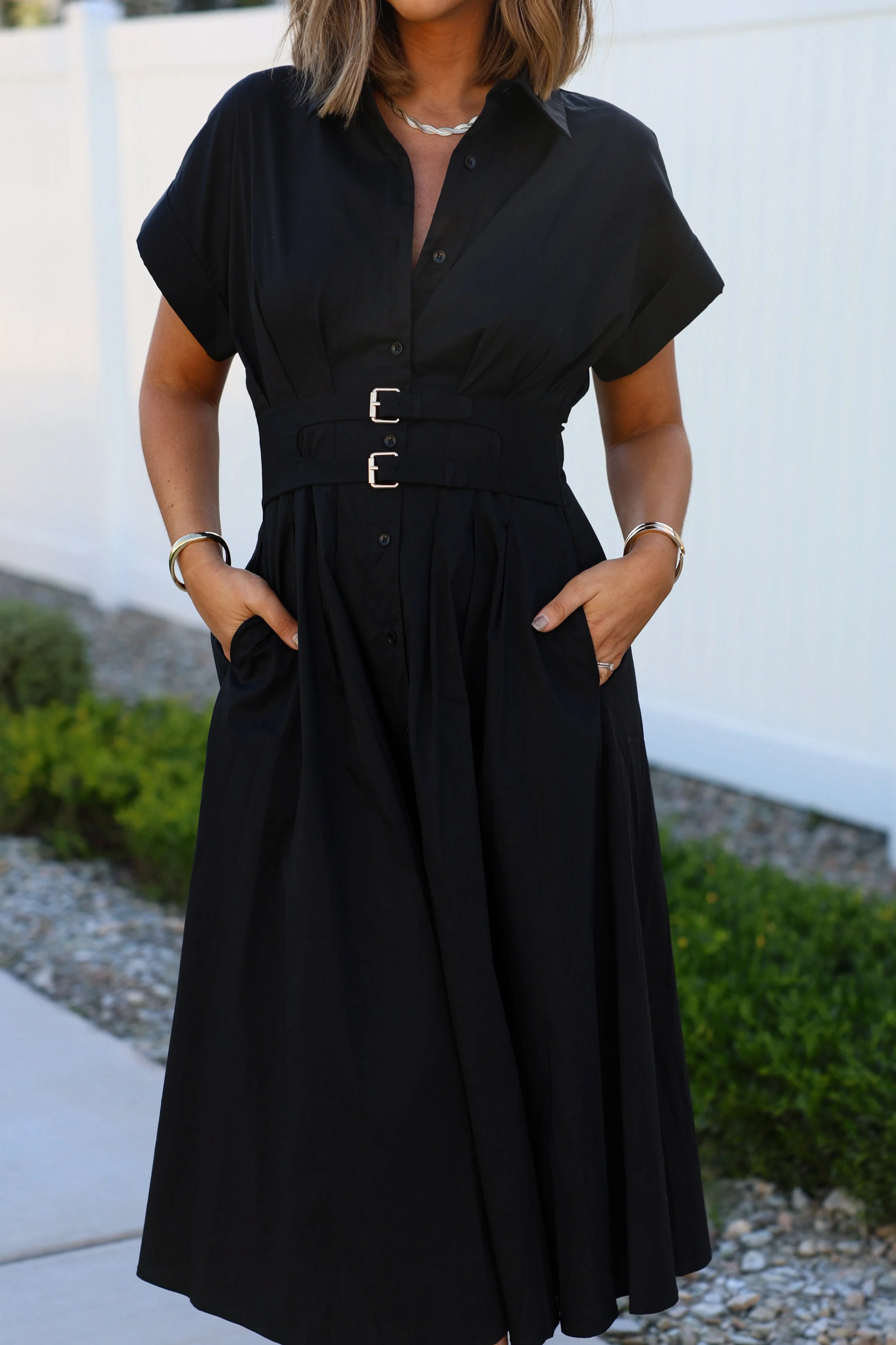 Black Double Belted Midi Dress - Image 2