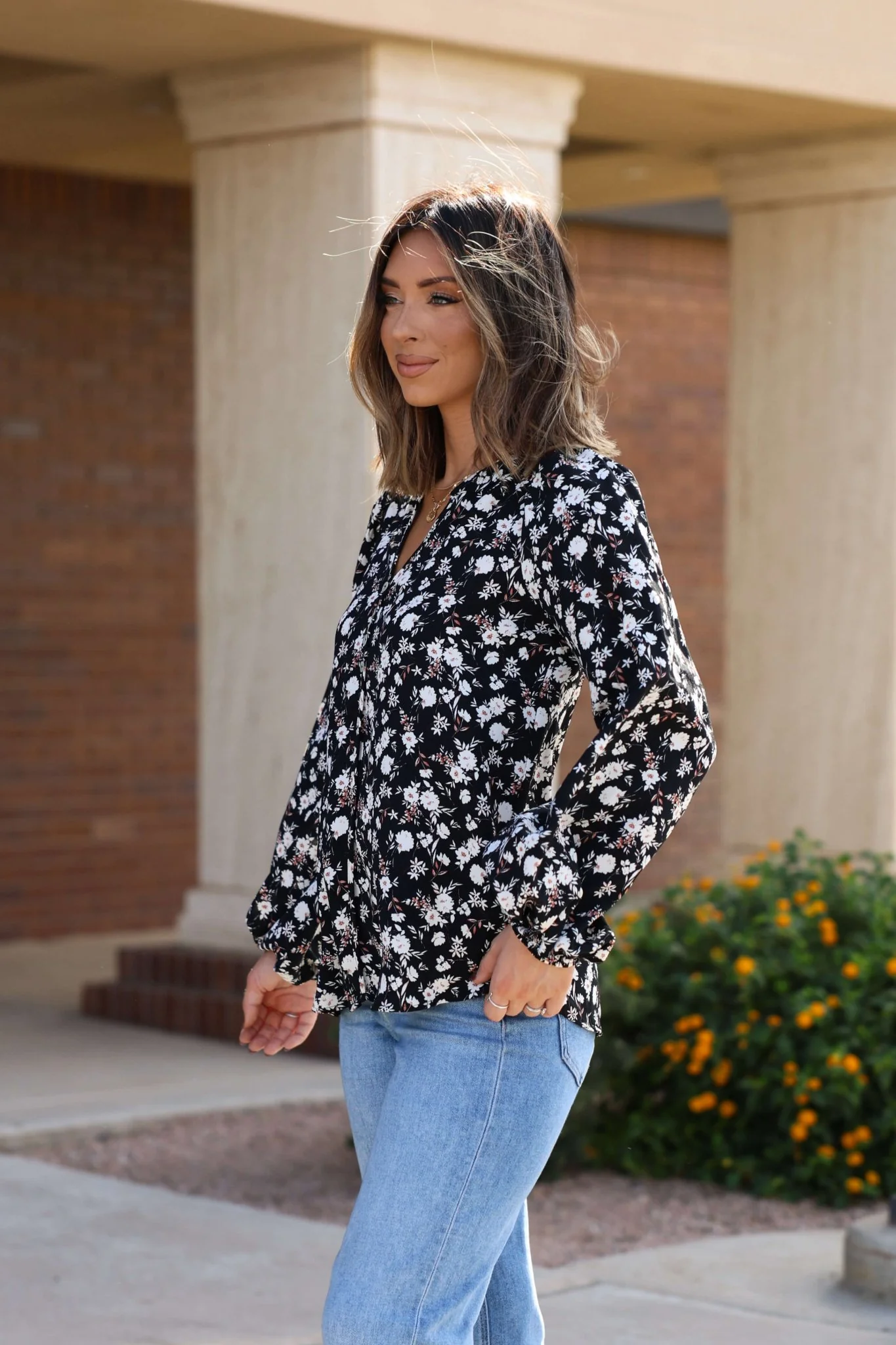 Black Floral Button Down Blouse - FINAL SALE - Image 3