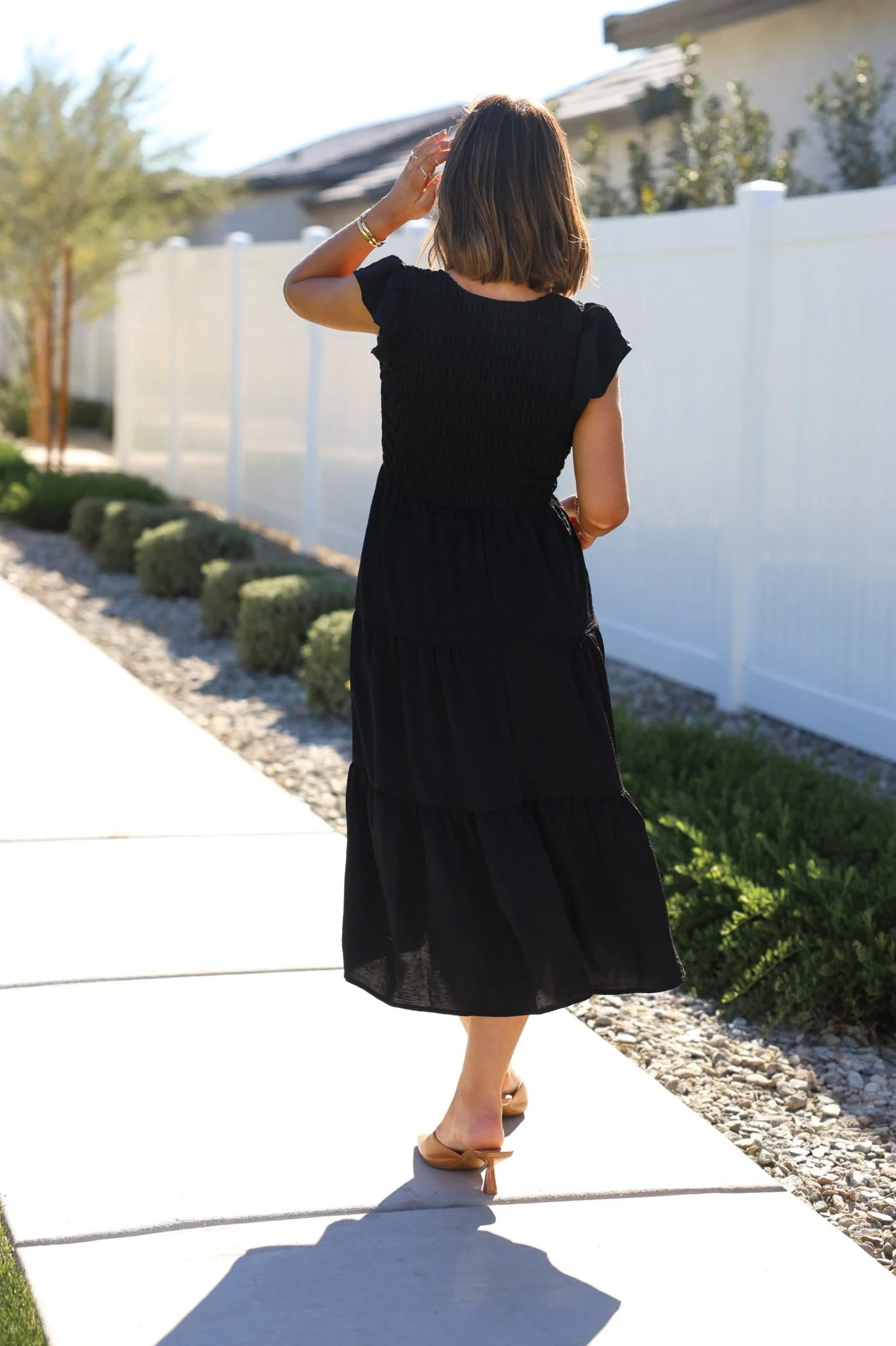 Black Flutter Sleeve Smock Tiered Midi Dress - Image 5