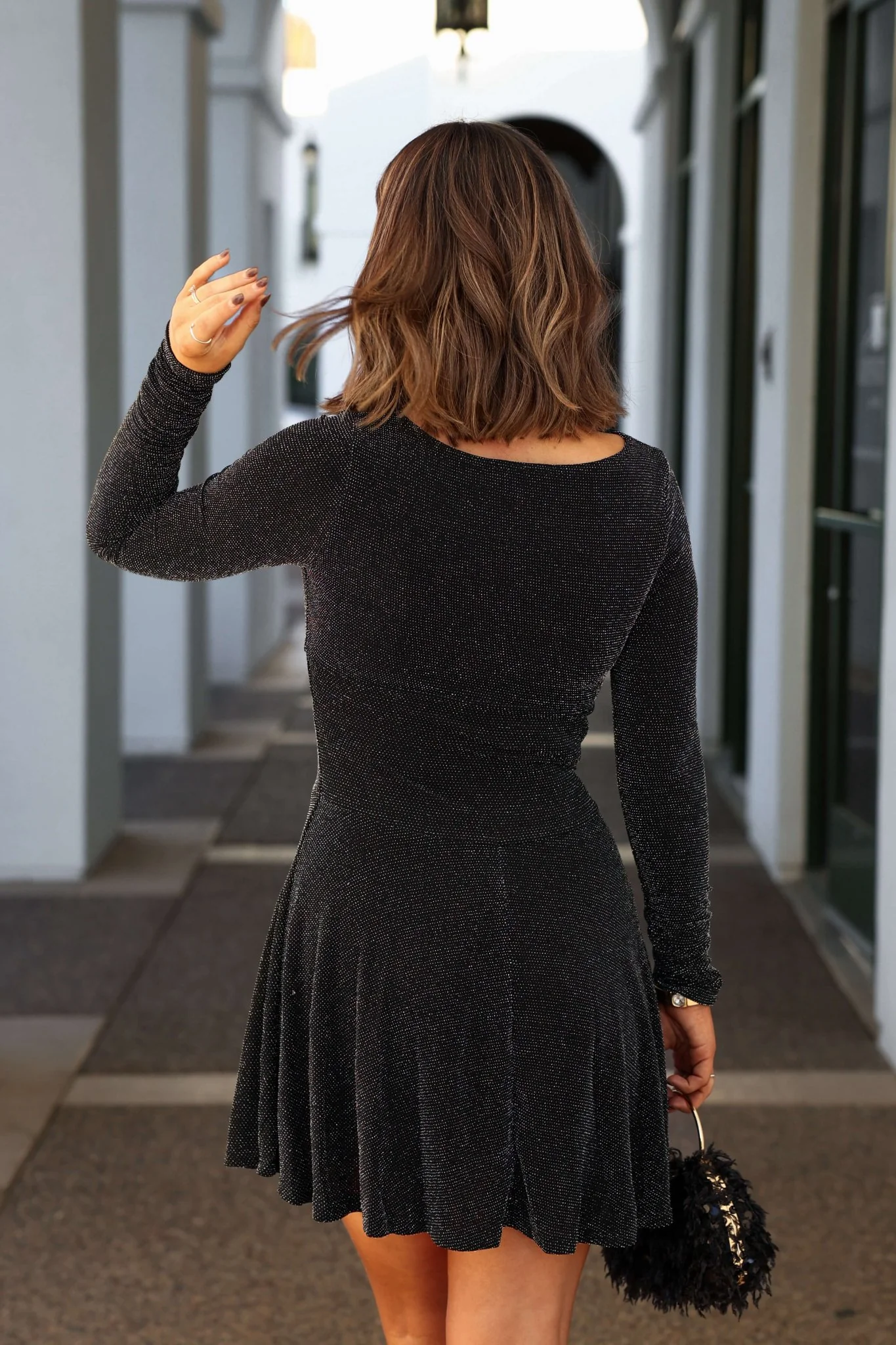 Black Glittery Flare Hem Mini Dress-FINAL SALE - Image 4