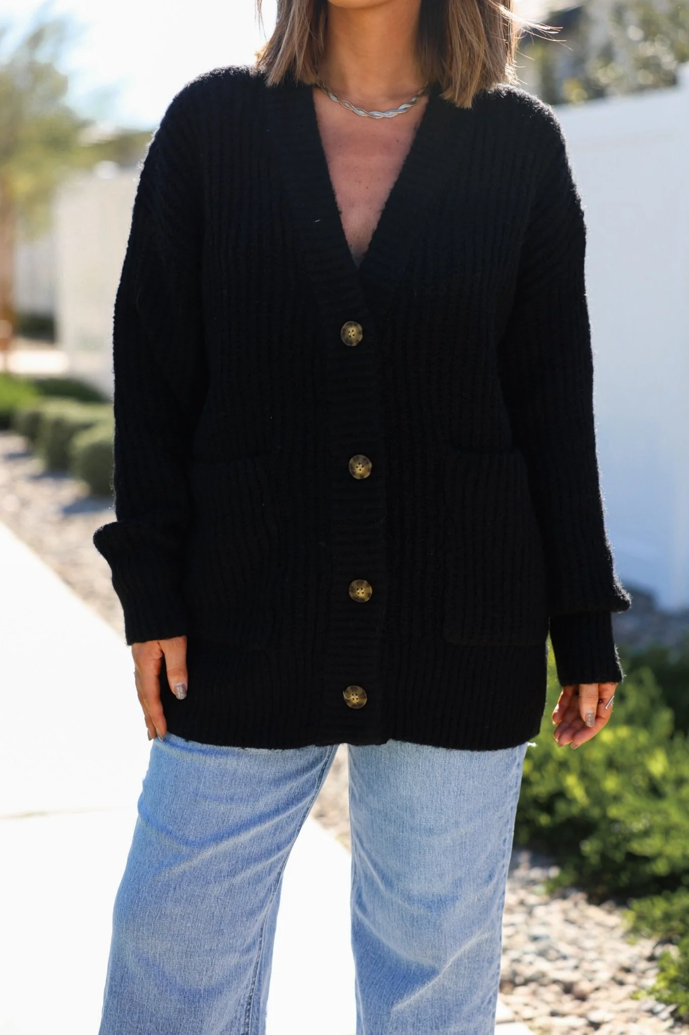 Black Heavy Knit Button Down Cardigan - FINAL SALE - Image 3