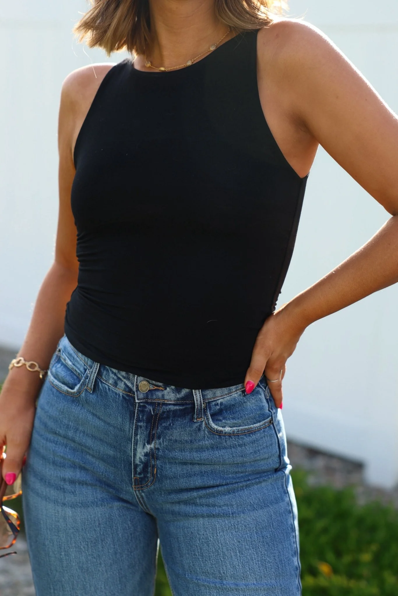 Black Jersey Knit Double Lined Tank Top - Image 2