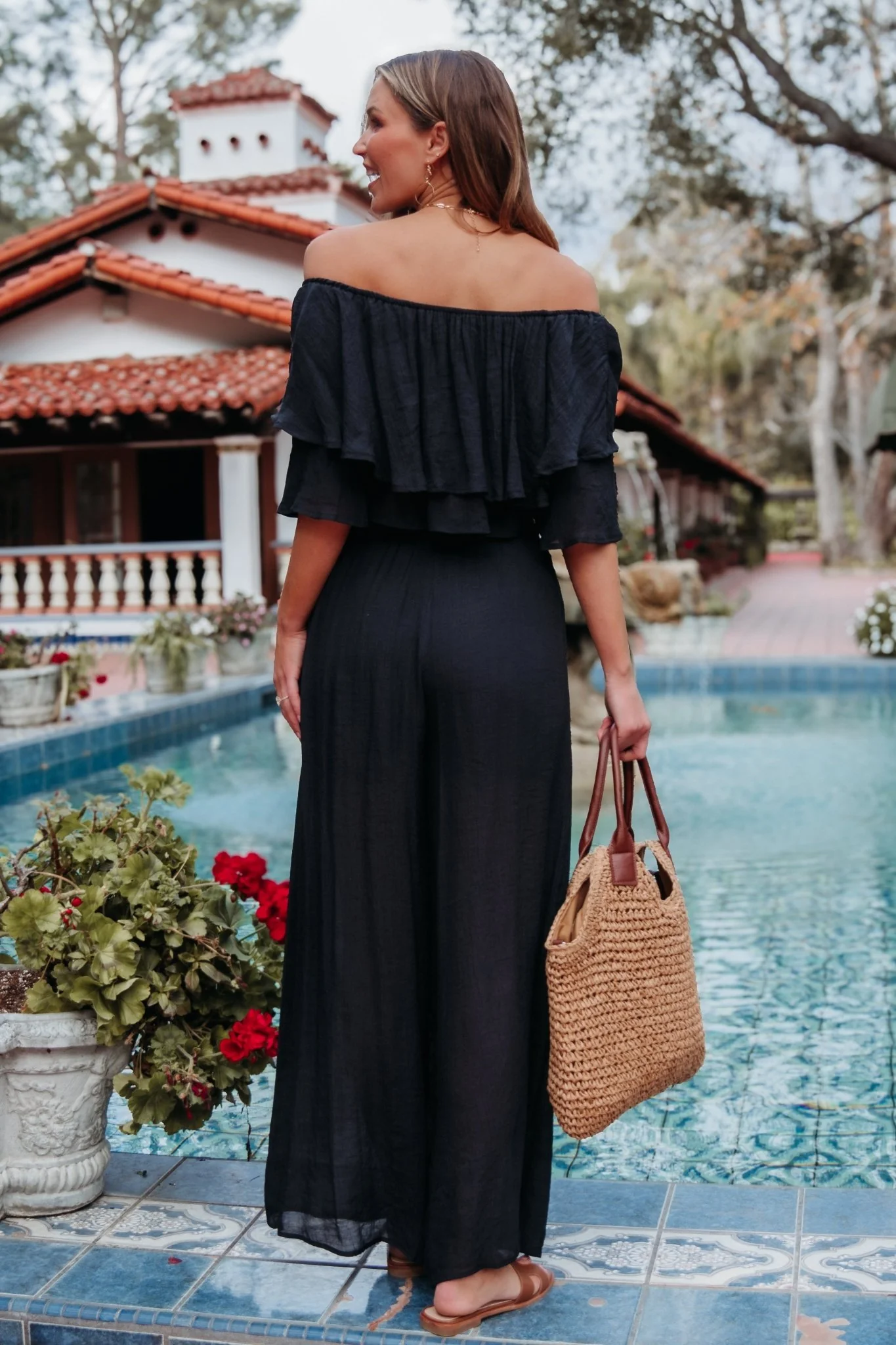 Black Off The Shoulder Top And Pants Set - Image 9
