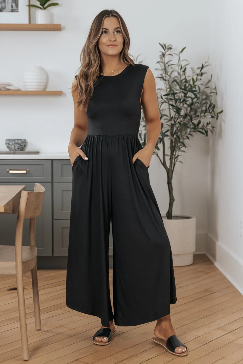 Black Open Back Wide Leg Jumpsuit - Image 3