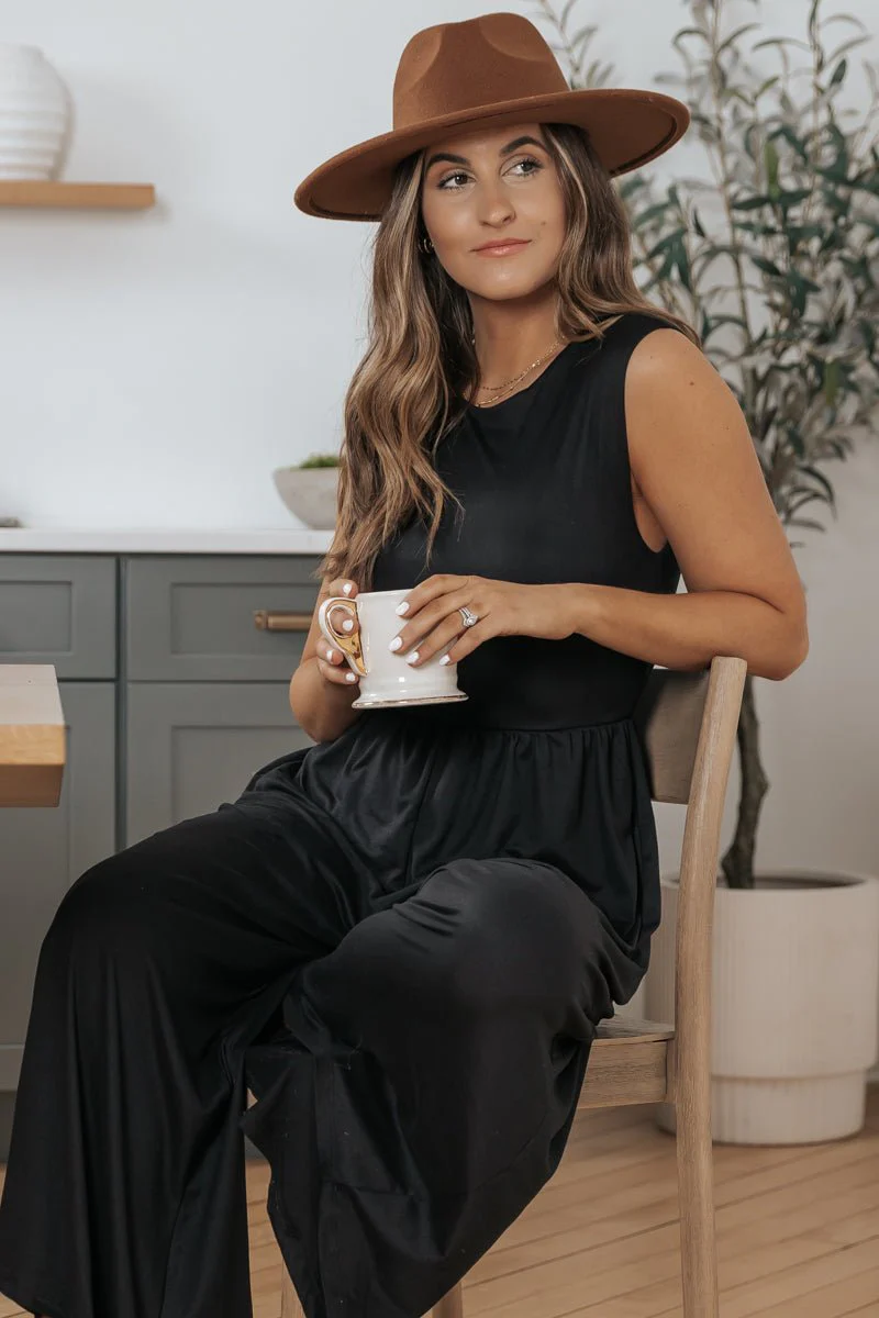 Black Open Back Wide Leg Jumpsuit - Image 4