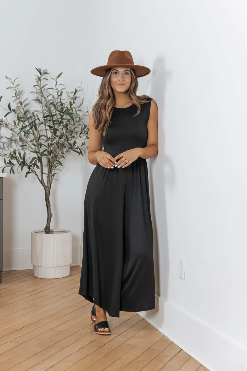 Black Open Back Wide Leg Jumpsuit - Image 5