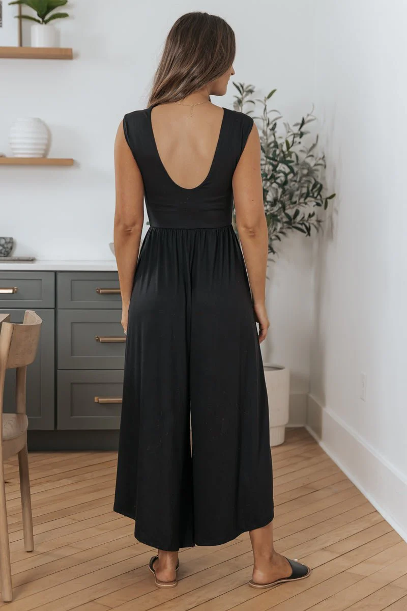 Black Open Back Wide Leg Jumpsuit - Image 9