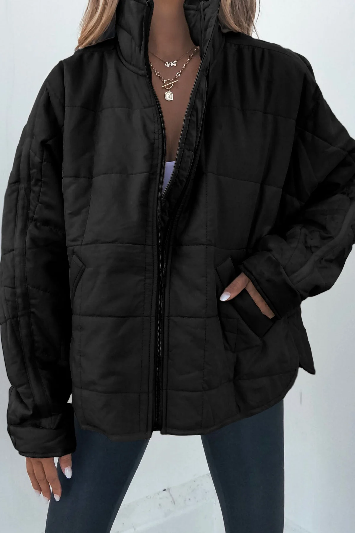 Black Quilted Zip Up Puffer Jacket - FINAL SALE - Image 3