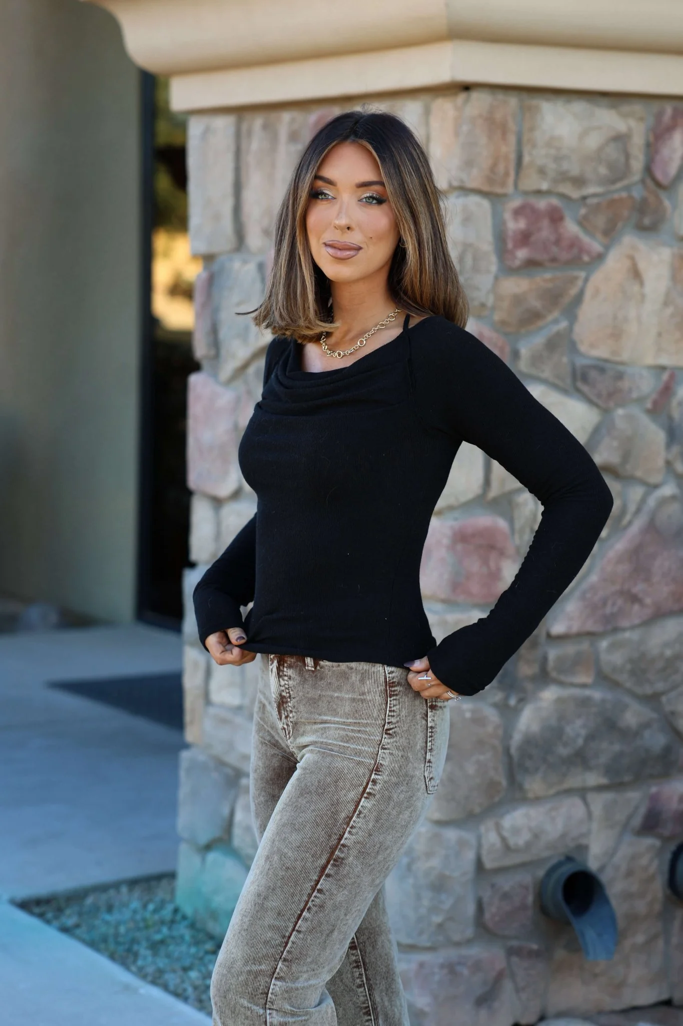 Black Ruched Long Sleeve Top - FINAL SALE - Image 3