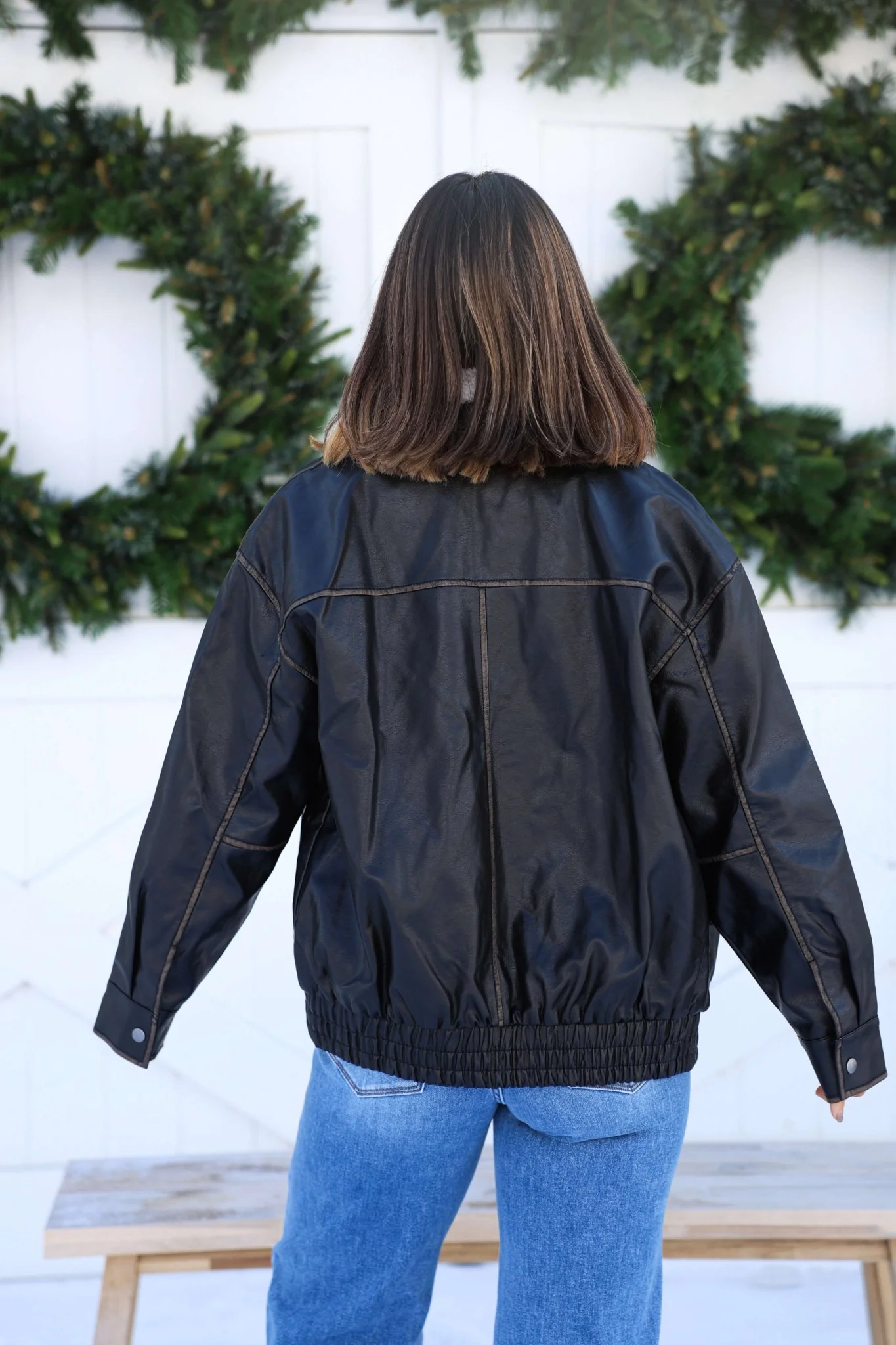 Black Shearling Collar Faux Leather Jacket - FINAL SALE - Image 5