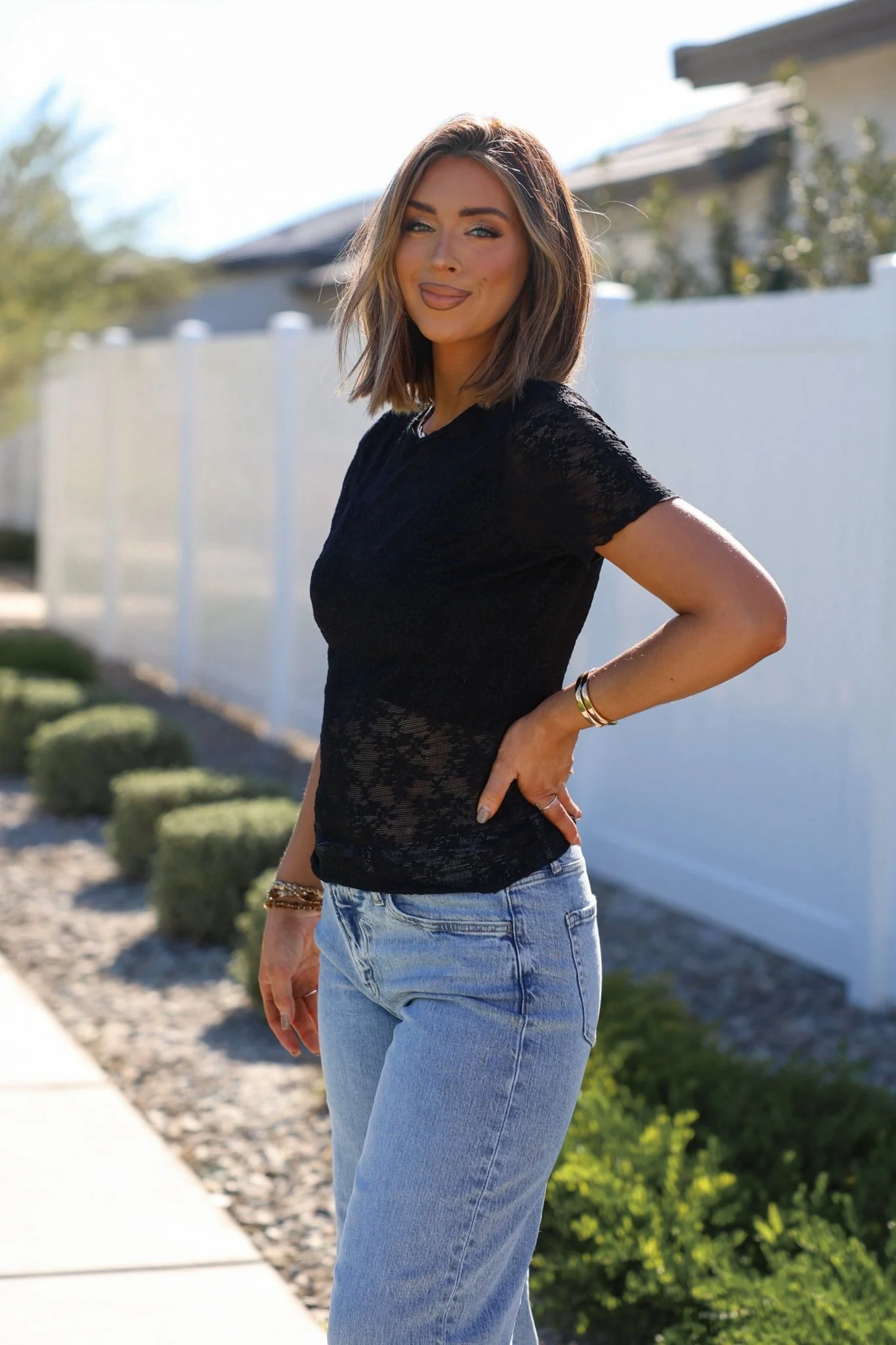 Black Sheer Floral Lace Top - FINAL SALE - Image 4
