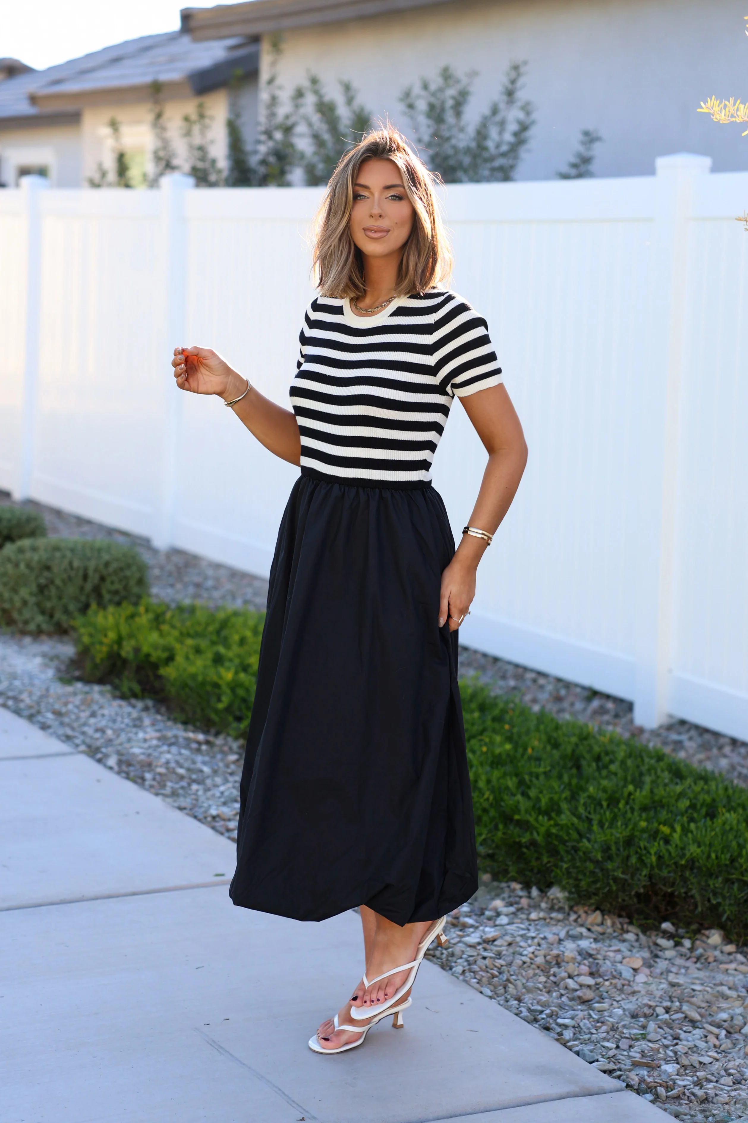 Black Stripe Bubble Hem Midi Dress - Image 3