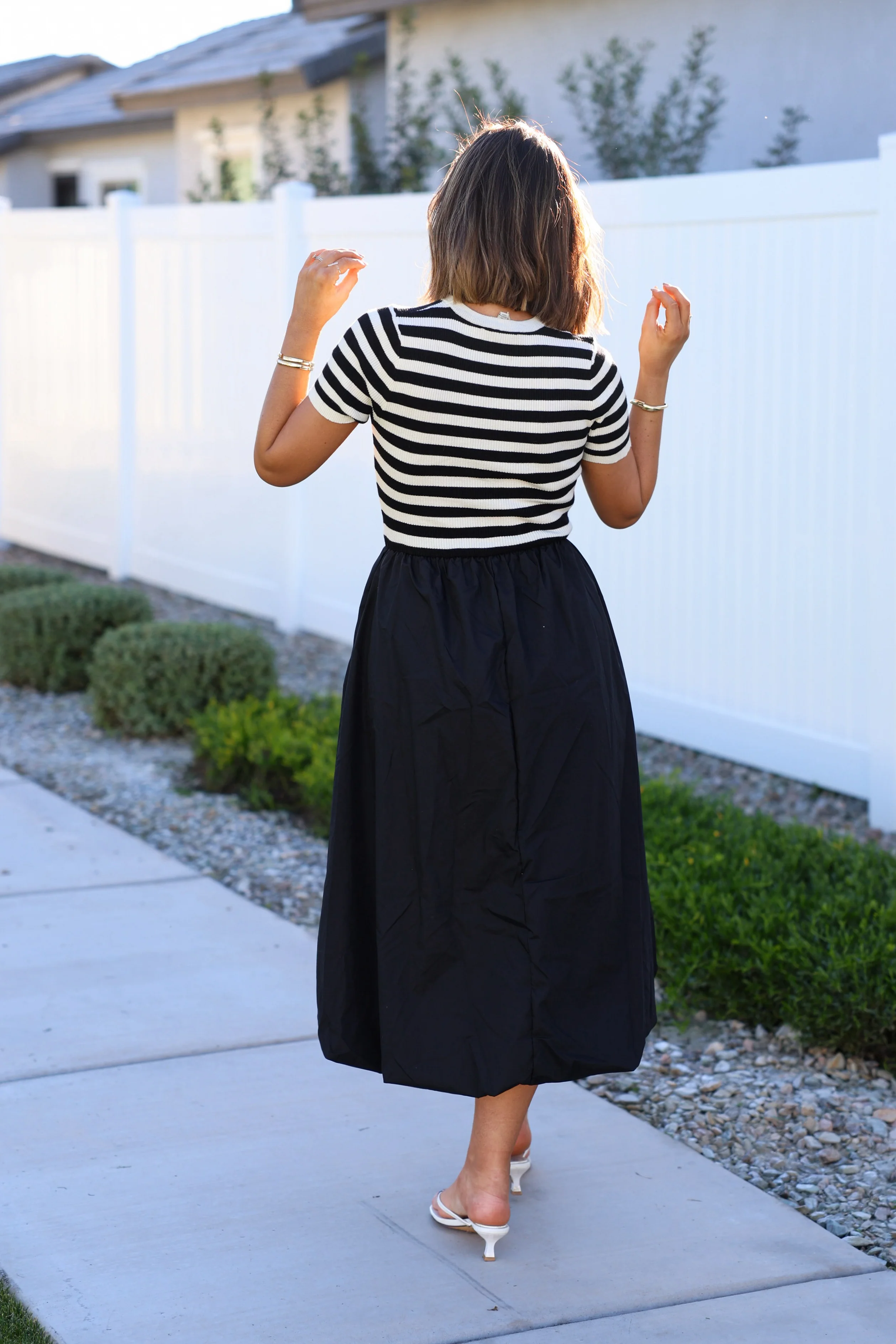 Black Stripe Bubble Hem Midi Dress - Image 4