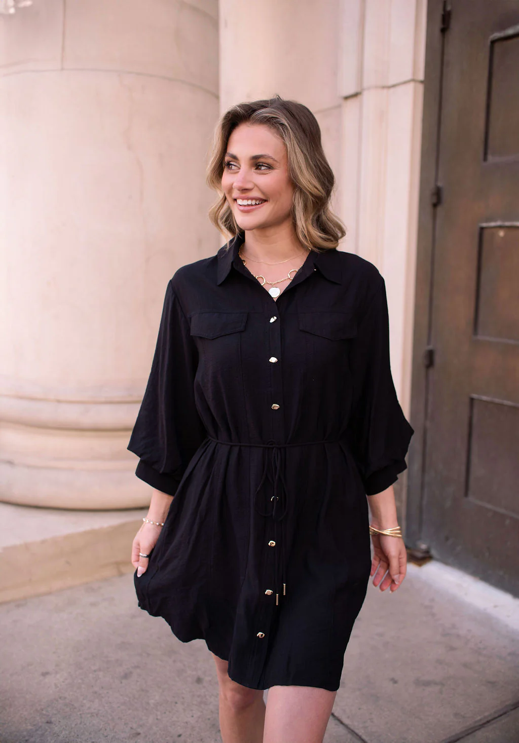 Black Tie Mini Shirt Dress - Image 3